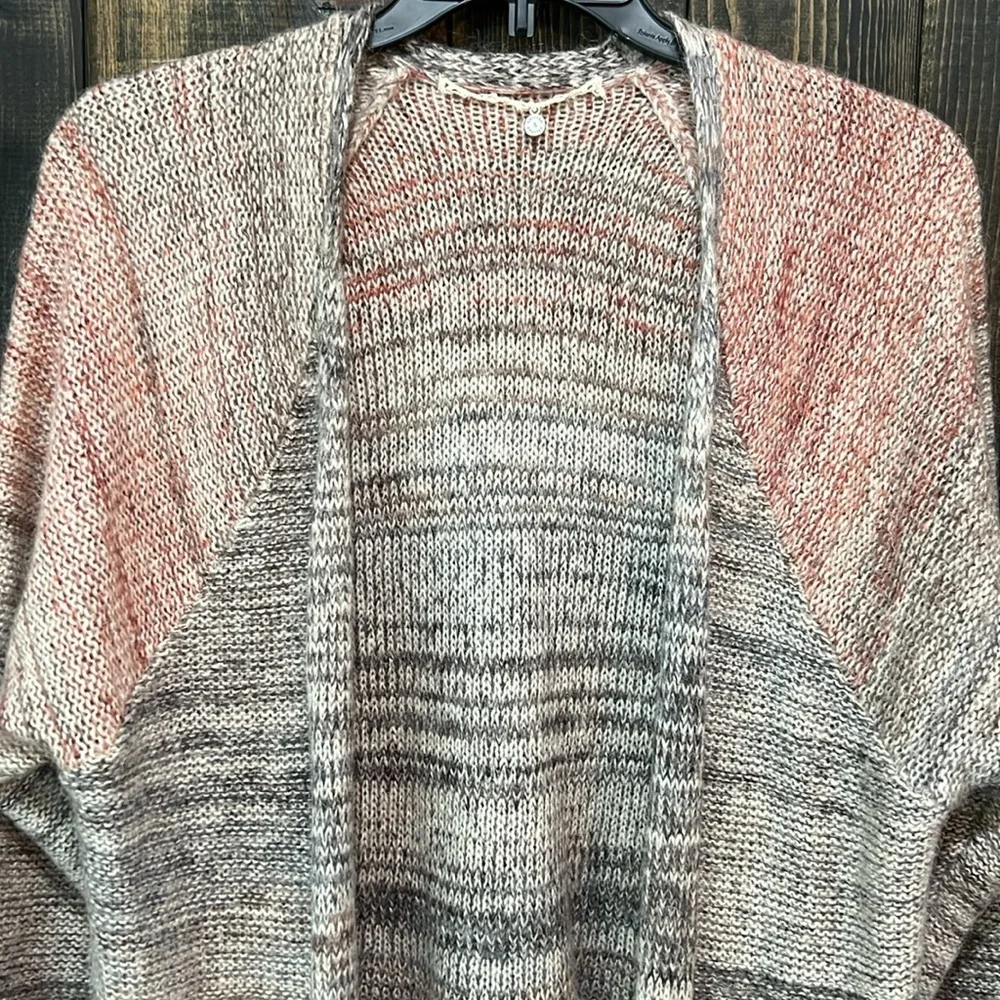 Anthropologie Knitted & Knotted Cody Peplum Cardigan Ombre L Wool Grey Boho Chic